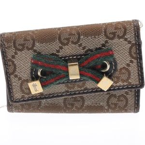 Authentic Gucci Key Holder with Web Print Bow